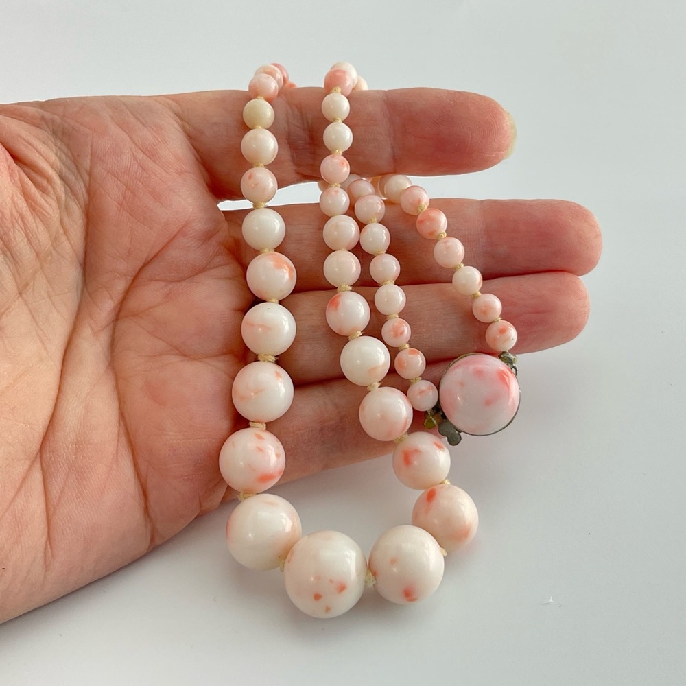 Vintage, Deep Sea Coral Choker Necklace, White & Orange, Hand Knotted, Japan